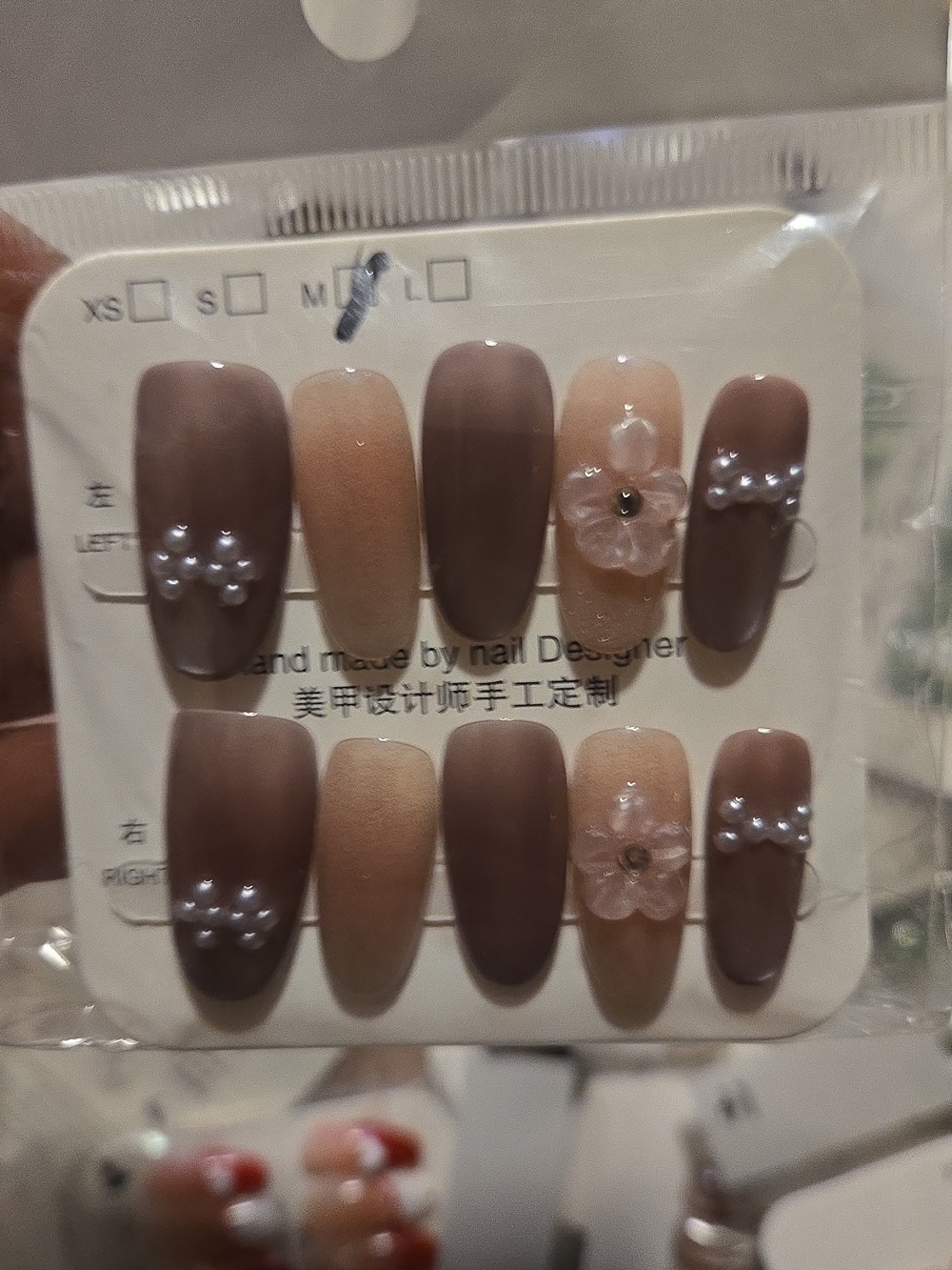 Neutral Brown & Beige Floral Press-On Nails - Elegant Women Makeup Set